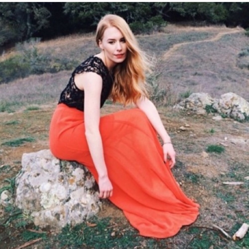 Statement High Waist Maxi Skirt Coral Red - Picture 1 of 8